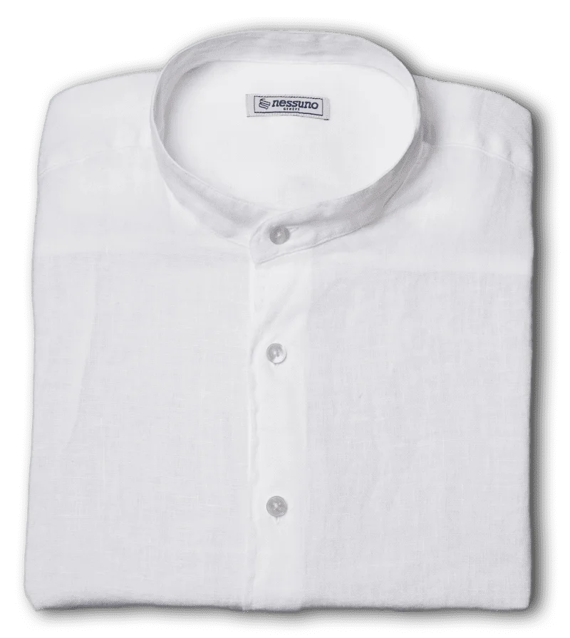 Nessuno_Mao_White chemise en lin col mao white
